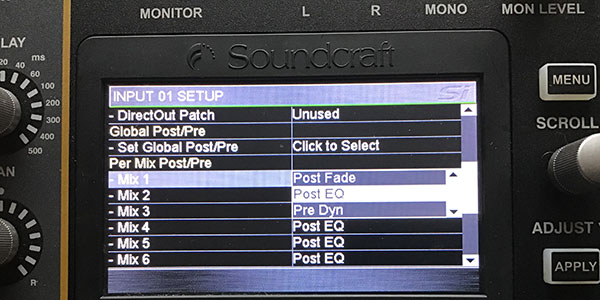 Input Solo Modes & Pre Dynamic Auxes